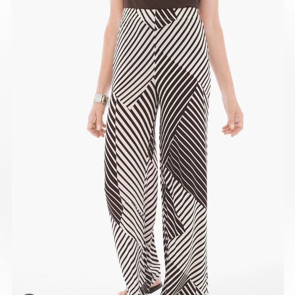 Chico’s Travelers Classic Patch Stripe-Print Palazzo Pants ~ Chocolate/Cream - Picture 9 of 9